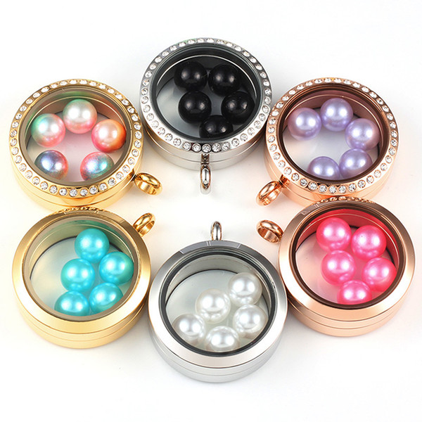 Waterproof Locket for 8mm Pearl 316L Stainless Steel Locket Glass living Memory floating locket for Pearls with Chain as gift