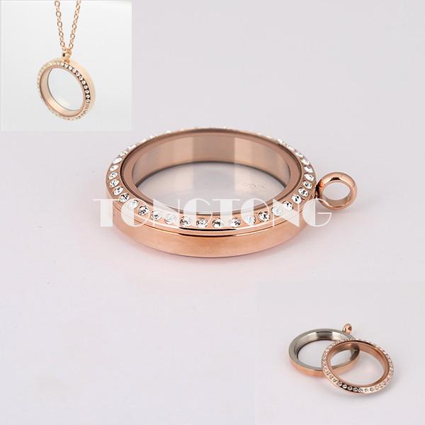 20mm/25mm/30mm/35mm Screw Top Rose Gold 316L Stainless Steel Floating Locket with Czech Crystals