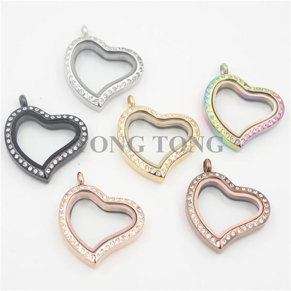 Free Shipping! Curvy Heart Magnetic Stainless Steel Czech Crystals Living Charm Locket Photo Locket (free matching plate)