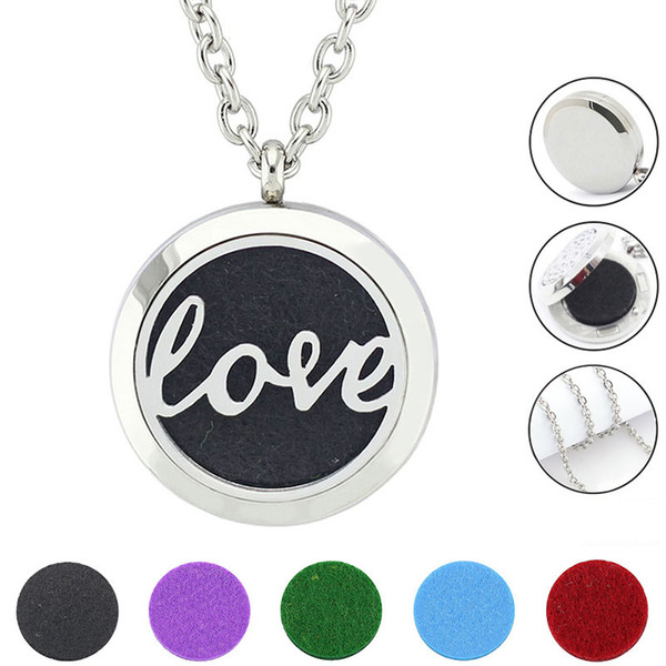 With Chain as Gift! Hot Sale 30mm Perfume Locket Pendant 316L Stainless Steel Oil Diffuser Necklace Jewelry