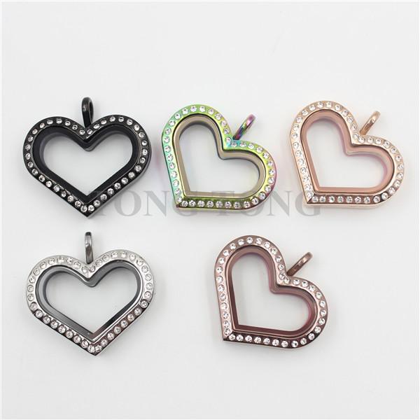 New! Meduim Heart Magnetic Closure 316L Stainless Steel Floating Charm Locket Crystals Pendant