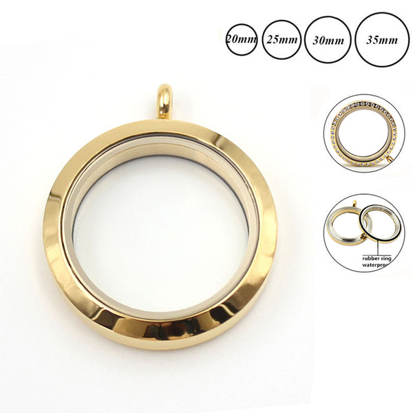 Wholesale 20mm/25mm/30mm/35mm Twisted-off Waterproof Gold 316 Stainless Steel Czech Crystals Floating Glass Chram Locket Pendant