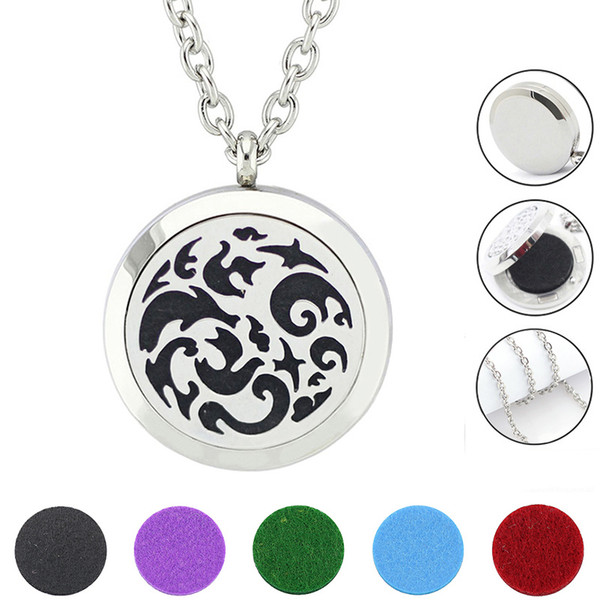 Free with chain and pads! Wholesale Aromatherapy Locket Pendant Magnetic 316L Stainless Steel Oil Diffuser Necklace Jewelry