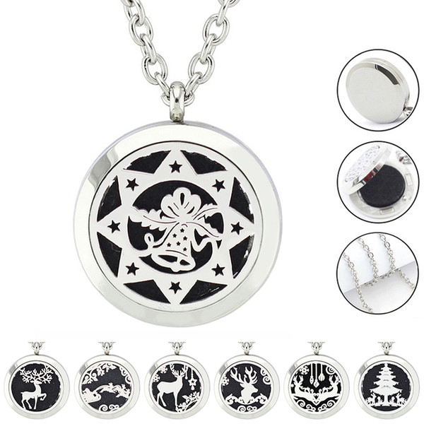 Free with Chain and Pads! Christmas Jewelry Magnetic 30mm 316L Stainless Steel Essential Oil Diffuser Perfumer Locket Necklace