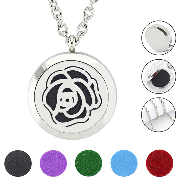 Free with Chain and Pads! New Trendy 30mm Silver Perfume Locket Pendant Jewelry Magnetic 316L Stainless Steel Aromatherapy Locket Necklace