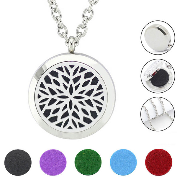 Free with Chain and Pads! Wholesale Round Shaoe Silver 316L Stainless Steel Aroma Perfume Locket Necklace Jewelry