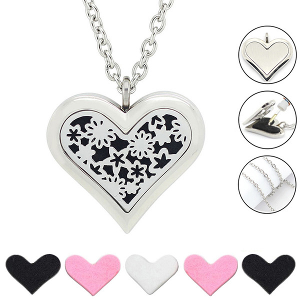 Free with Chain as Gift! Hot Sale 35mm Large Heart Silver Diffuser Necklace 316L Stainless Steel Perfume Aroma Locket Necklace