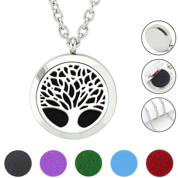 Free with Chain and Pads! Hot Sale Tree of Life Diffuser Locket 316L Stainless Steel Perfume Locket Necklace Jewelry