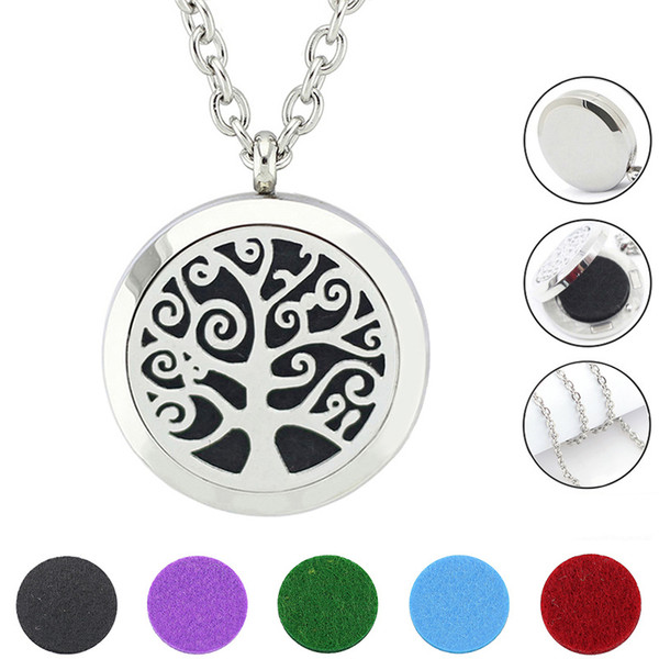 Free with Chain and Pads! Hot Sale Tree Design Aroma Locket Magnetic 316L Stainless Steel Essential Oil Diffuser Pendant Necklace