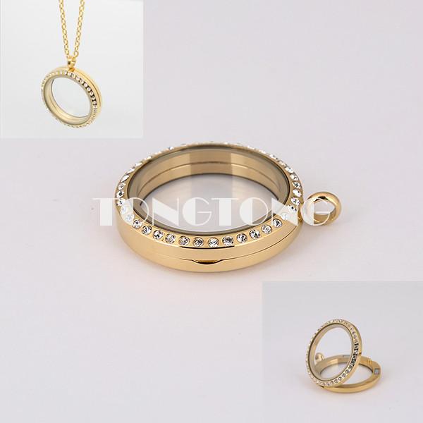 Free Shipping! 20mm/25mm/30mm/35mm magnetic closure gold 316Lstainless steel floating charm lockets with czech crystals