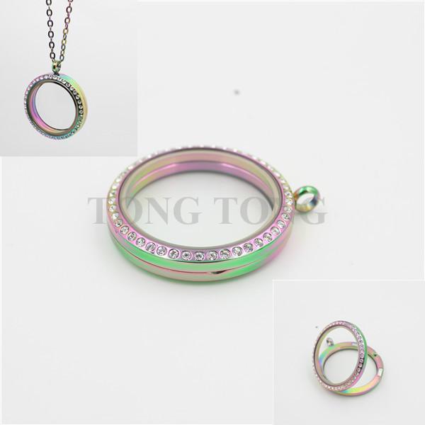 20mm/25mm/30mm/35mm Magnetic Closure 316L Stainless Steel Rainbow Floating Charm Locket with Czech Crystals