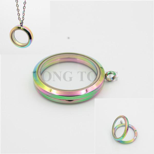 20mm/25mm/30mm/35mm Magnetic Closure 316L Stainless Steel Rainbow Floating Charm Locket plain face