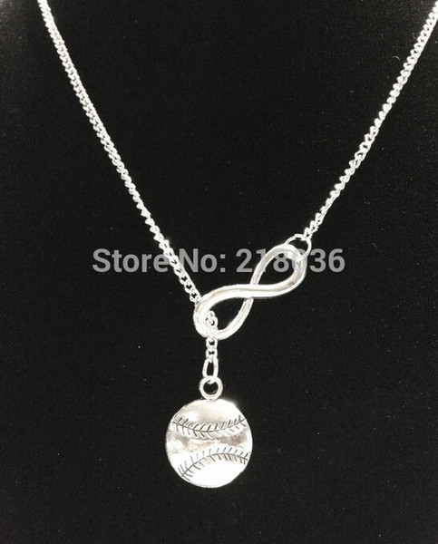 Infinity Baseball Softball Necklaces Pendant For Woman Vintage Silver Charms Choker Sweater Chain Necklaces Couple Punk Jewelry DIY HOT L449