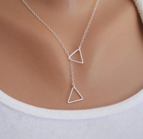 Geometric Hollow Out Triangles Necklaces Women Fashion All-match Brief Gold/Silver Plated Alloy Chokers Clavicle Chain Necklace For Women