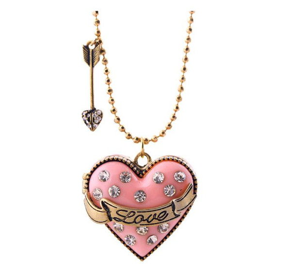 Love Pave Heart Locket Necklace Crystal Arrowhead Pendant Necklaces Gold Ball Chain Special Gift In Heart Box Popular For Women Jewelry DIY