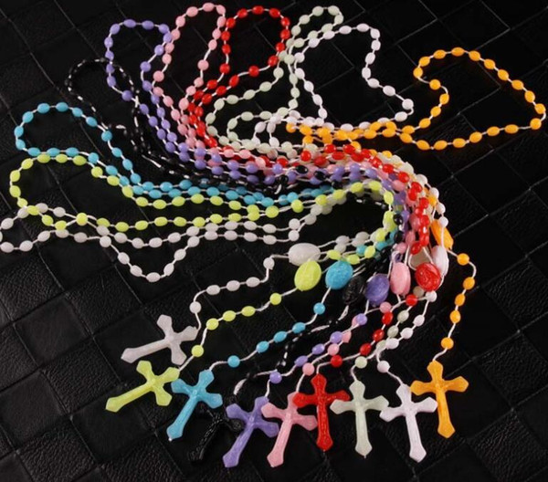 Religious Rosary Cross Plastic Multicolor Rosaries Necklace Glowing In Religious Rosary Cross Plastic Multicolor Rosaries Necklace Glowing