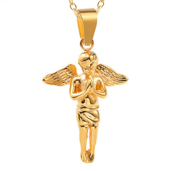 Hip Hop Stainless Steel Gold Silver Wings Angel Necklace Pendant Titanium Steel Statement Choker Necklace Jewelry For Men Accessories Craft