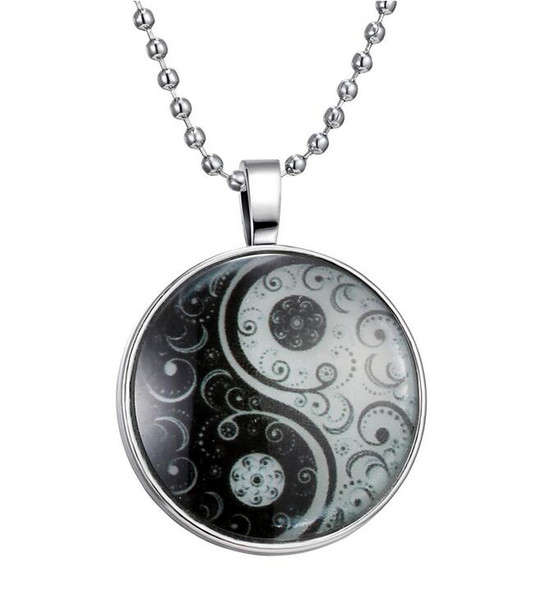 Vintage Silver Bronze Glass Yin Yang Tai Chi Bagua Map Witchcraft Necklace Pendant Charms Jewelry For Women Accessories Z197