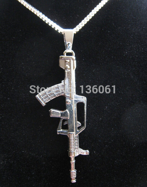 Vintage Silver ASSAULT RIFLE GUN Charms Statement Collar Choker Box Chain Necklaces Pendants DIY Fashion Jewelry Accessories Gift 10pcs X706