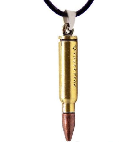 Double Color Bullet Necklaces Pendants Black Leather Chains Statement Necklace For Men Women Punk Hip Hop Fashion Jewelry Friendship Gift