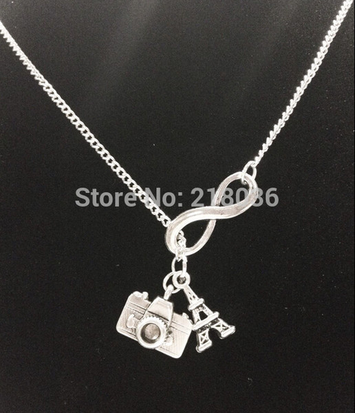 10PCS Vintage Silver Infinity Camera Lens Eiffel Tower Charms Choker Sweater Chain Couple Necklaces&Pendants For Women Clothing Jewelry L460