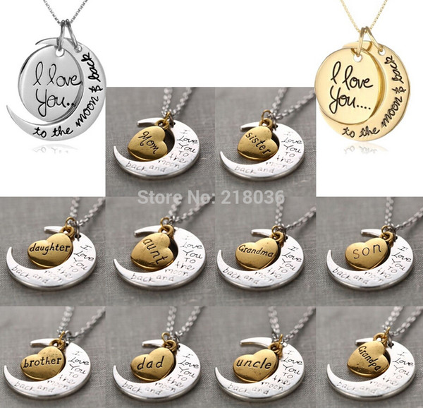 Vintage Gold/Silver I Love You To The Moon And Back Family Heart Charms Chain Statement Choker Necklaces&Pendants DIY Jewelry For Women Q578