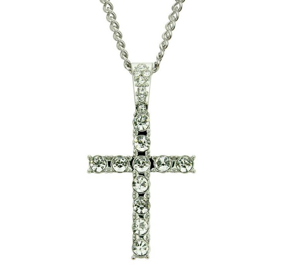 Hip Hop Alloy Gold Silver Cross Necklace Pendant Religious Iced Out Rhinestone Crucfix Necklace For Men Free Cuban Chain Jewely Accessories