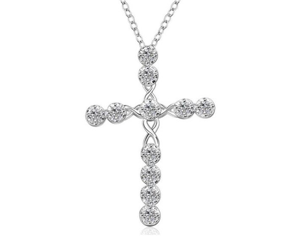 Hot Sale 925 Sterling Silver Fashion CZ Diamond Crystal Engagement Wedding Women Jewelry Charms Cute Cross Necklace Crafts Accessories