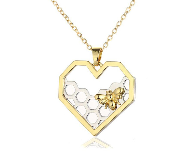 Insect Honeycomb Bee Necklaces For Women Vintage Gold/Silvers Heart Charms Choker Necklaces Fashion Jewelry Party Prom Gift Accessories NEW