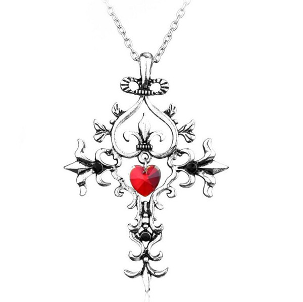 Vampire Diaries Vampire Diaries Sacred Heart Cross Necklace Europe and America Vintage Choker Necklace For Men Movie Jewelry Accessories Gif