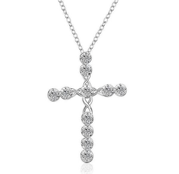 925 Sterling Silver Fashion CZ Diamond Crystal Crucifix Necklace Engagement Wedding Women Jewelry Charms Cross Necklace Crafts Accessories