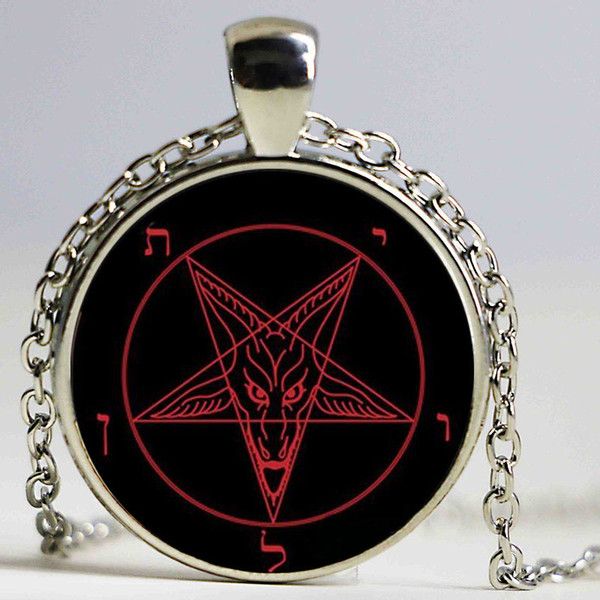 Newest 2017 Baphomet Pentagram 1 Logo Pendant Necklace Bronze chain vintage choker statement Fashion women Jewelry