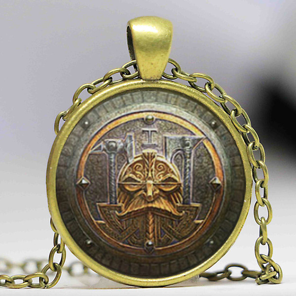 Dwarf Shield Warhammer Necklace Dwarf Shield Warhammer Pendant Jewelry Glass Dome Pendant Necklace