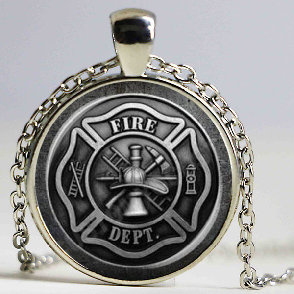 Firefighter Symbol Glass Dome Fashion Pendant Necklace DIY Handmade Fire Dept Jewelry Vintage Charm Trendy Men Women Gift