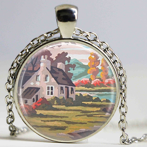 House Necklace Painting Jewelry Shabby Chic Jewelry Glowing Necklace Pendant Christmas Gift for Women for Men