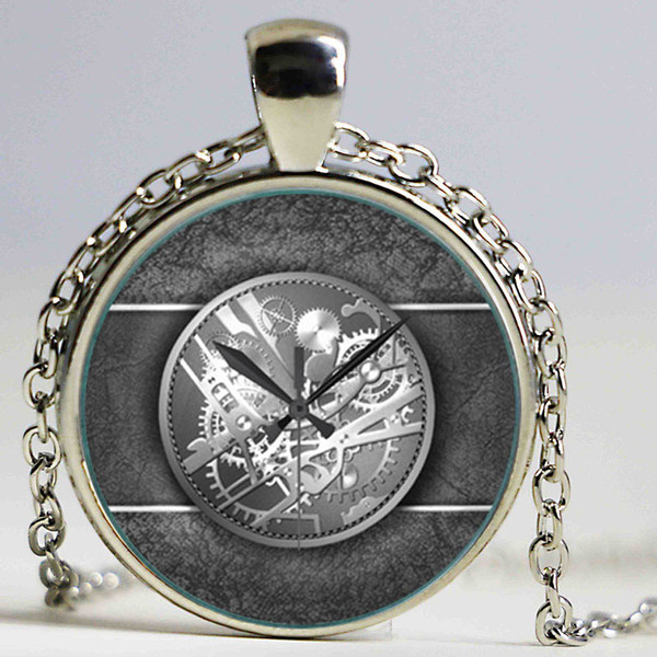 Steampunk Clock Art Picture Pendant Necklace New Glass Necklace Steampunk Clock Cool Necklaces For Men Cheap