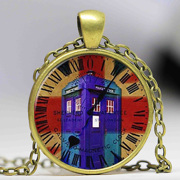 Free shipping Dr. Who Glass cabochon Necklace, The Tardis, Dr Who Art Charm Necklace, Photo Pendant