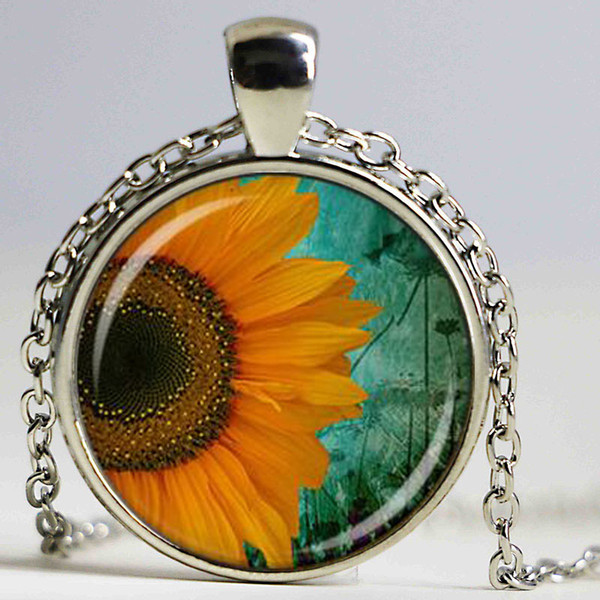 green fern necklace poppies flower necklace sun flower necklace