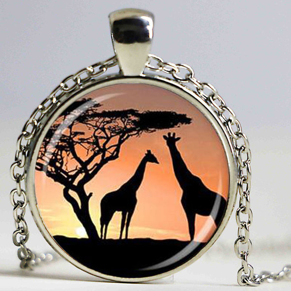 giraffes at sunset necklace art glass pendant necklace lover necklace