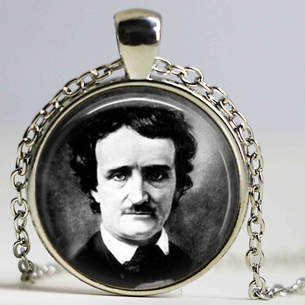 Edgar Allan Poe necklace Antique Raven Nevermore Black and White Art pendant Vintage portrait jewelry