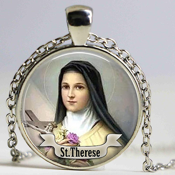 ST THERESE necklace Religious Medal Saint Custom pendant Art St Therese Gift Jewelry Religious Cabochon Religious necklace