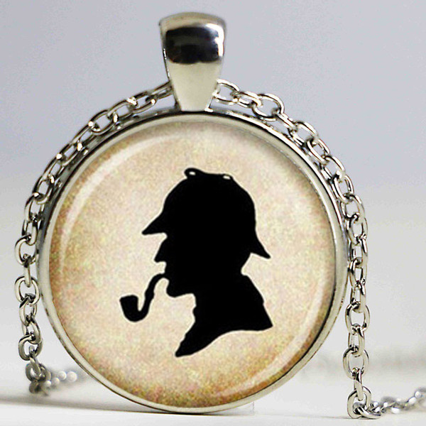 sherlock holmes silhouette pendant necklace glass jewelry animal gifts