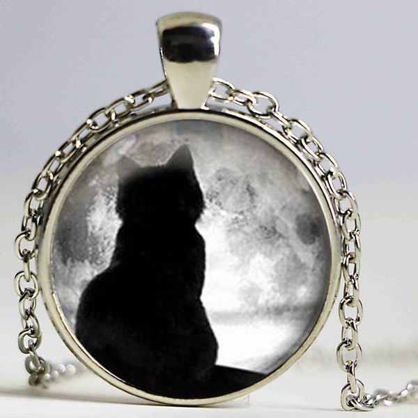 NEW cat glass pendant necklace charm glass Cabochon silver chain Necklaces jewelry statement necklace