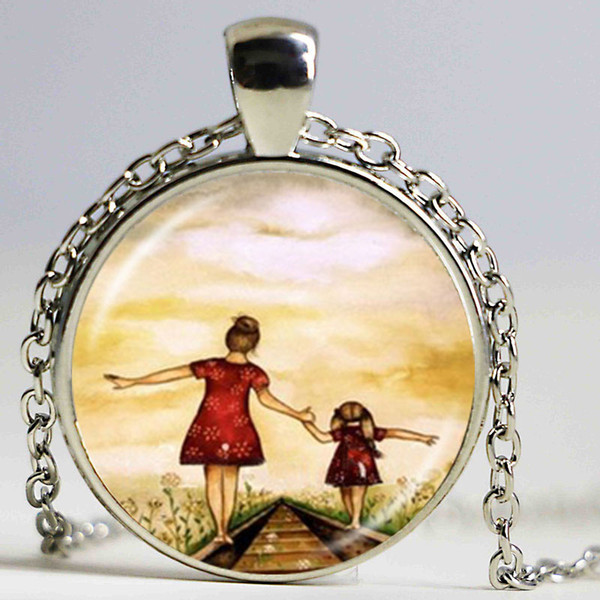 Mom Mother and Son Daughter Photo Necklace Family Gift Forever Love Jewelry Glass Cabochon Pendant Best Friends Jewellery Gifts