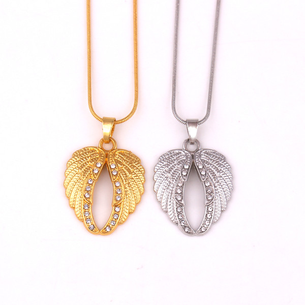 Wholesale Angel Wing Design Hollow Love Heart Silver Or Gold Pendant Cute Link Chain for Women Necklace Jewelry