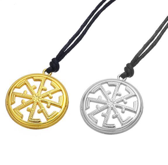 Kolovrat Slave Znic Alloy Pendant Solstice Sunwheel Rope Amulet Necklace Ethnic Religious Slavic Necklaces Drop Shipping