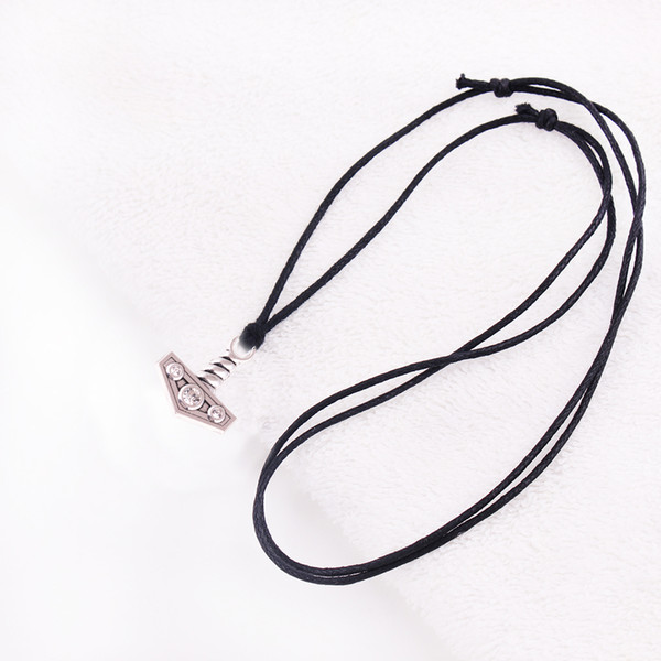 Hot Selling Fashion Large THORS HAMMER Charm Pendant With Crystal Rhinestone Leather Rope Chain Necklace Religion jewelry