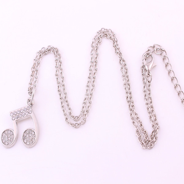 Crystal Music Note Charm Pendent Jewellery Silver Music Notation Choker Link Chain Necklace Free Shipping