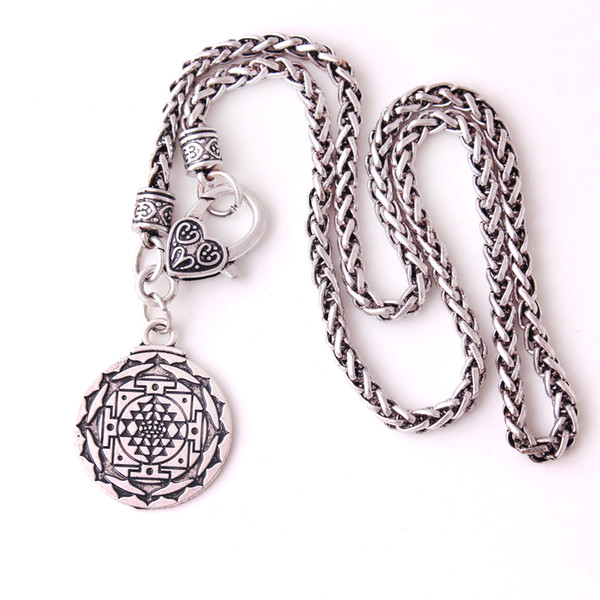 Portugal Mandala Silver Color CHAKRA 3rd Eye Necklace Jewelry For Woman Man Hindu Goddess Yoga Sri Yantra Wiccan Pagan