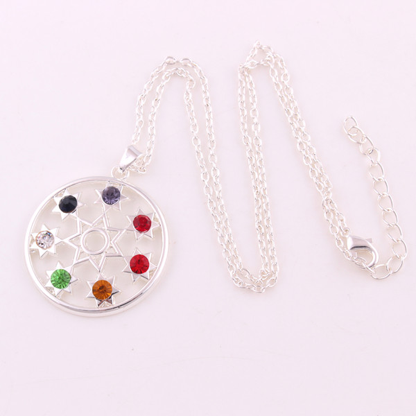 New Arrival Yoga Yogi Necklace With Seven Colors Chakra Stones Crystals Symbol Hollow Yoga Pendant Religious Jewelry